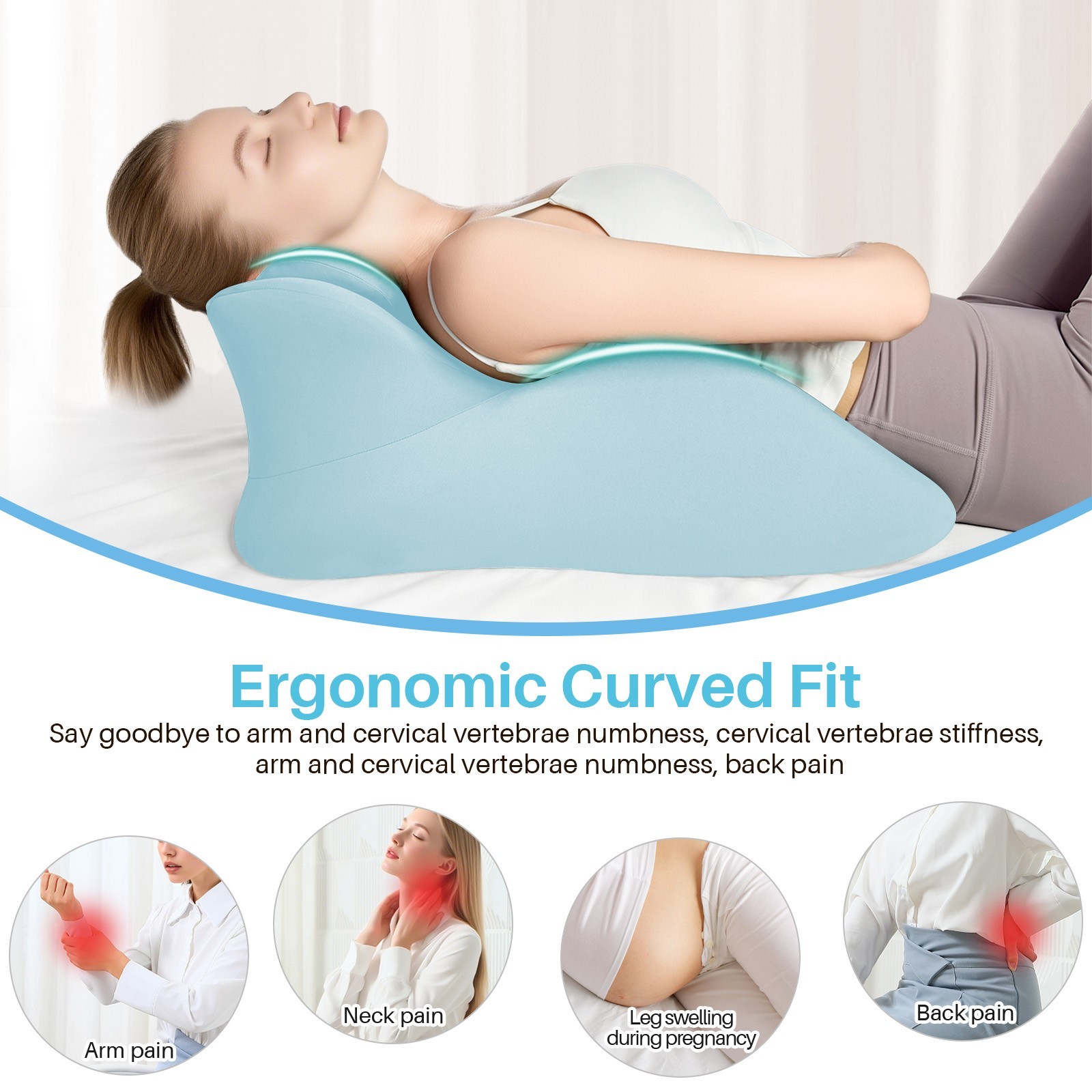 TOPCHANCES Lumbar Support Pillow, Memory Foam Back Support Cushion, Orthopaedic Bed Wedge Pillow with Removable Headrest, Ergonomic Backrests for Back, Neck, Lumbar & Legs (Blue)