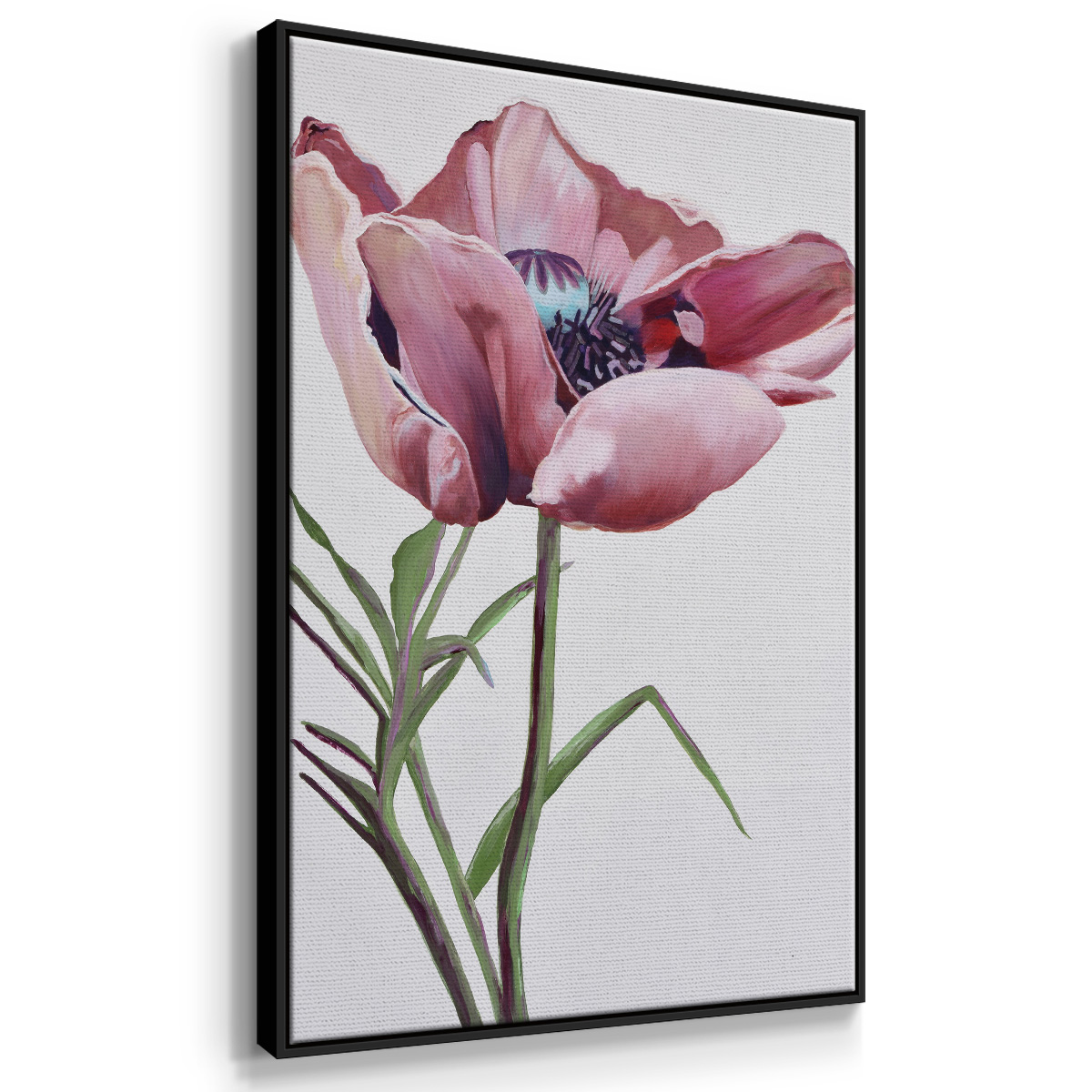 Paris Poppy Framed Premium Gallery Wrapped Canvas - Ready to Hang - 25 x 37 - Black Floating Frame