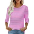thumbnail image 2 of Women's Striped T-Shirts Casual Crewneck Tops Half Sleeve Tunic Shirts Classic Fit Tees Summer Top, 2 of 7