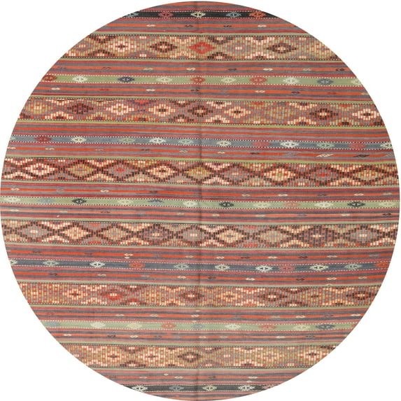 Ahgly Company Indoor Round Contemporary Camel Brown Oriental Area Rugs, 3' Round