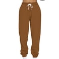 thumbnail image 2 of XFLWAM Women's High Waisted Sweatpants Baggy Fleece Lined Lounge Pants Comfy Wide Leg Drawstring Joggers with Pockets Brown L, 2 of 5