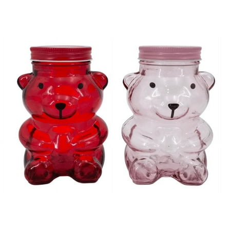 2 Valentine's Day Big Glass Bear Container,red and light pink Valentine