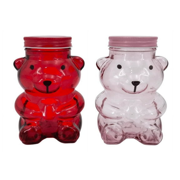 2 Valentine's Day Big Glass Bear Container,red and light pink Valentine