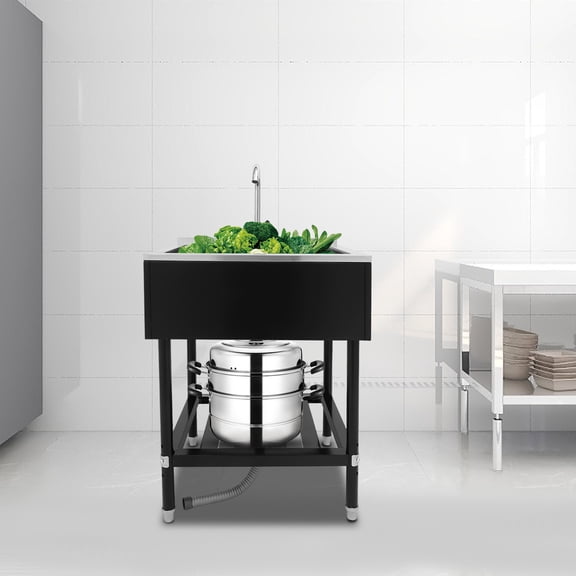 DENEST Freestanding Stainless Steel Utility Sink with Pull-Out Faucet for Kitchen