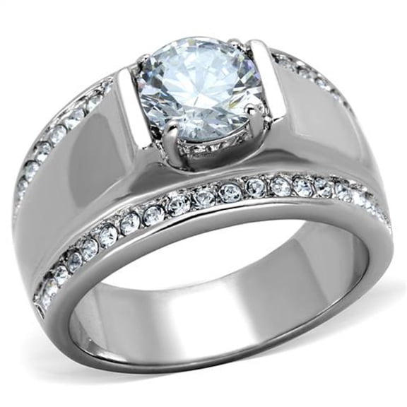 Men's 2.25 Ct Round Cut Cubic Zirconia, Silver Stainless Steel Ring Size 12
