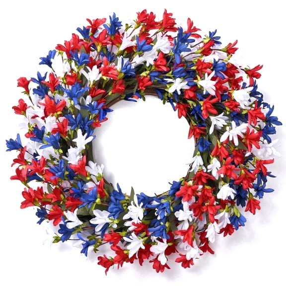 Lyacmy Memorial Day Wreath for Front Door Patriotic Wreath, 22 Inch 4th of July Door Wreath Red White Blue Wreath Forsythia Wreath for Presidents' Day Party Supplies Decorations