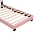 thumbnail image 7 of PU Leather Upholstered Platform Bed, Twin Size Wood Bed Frame with Crown-Shaped Headboard, Cute Platform Bed with Slats for Girls Boys, White+Pink, 7 of 7