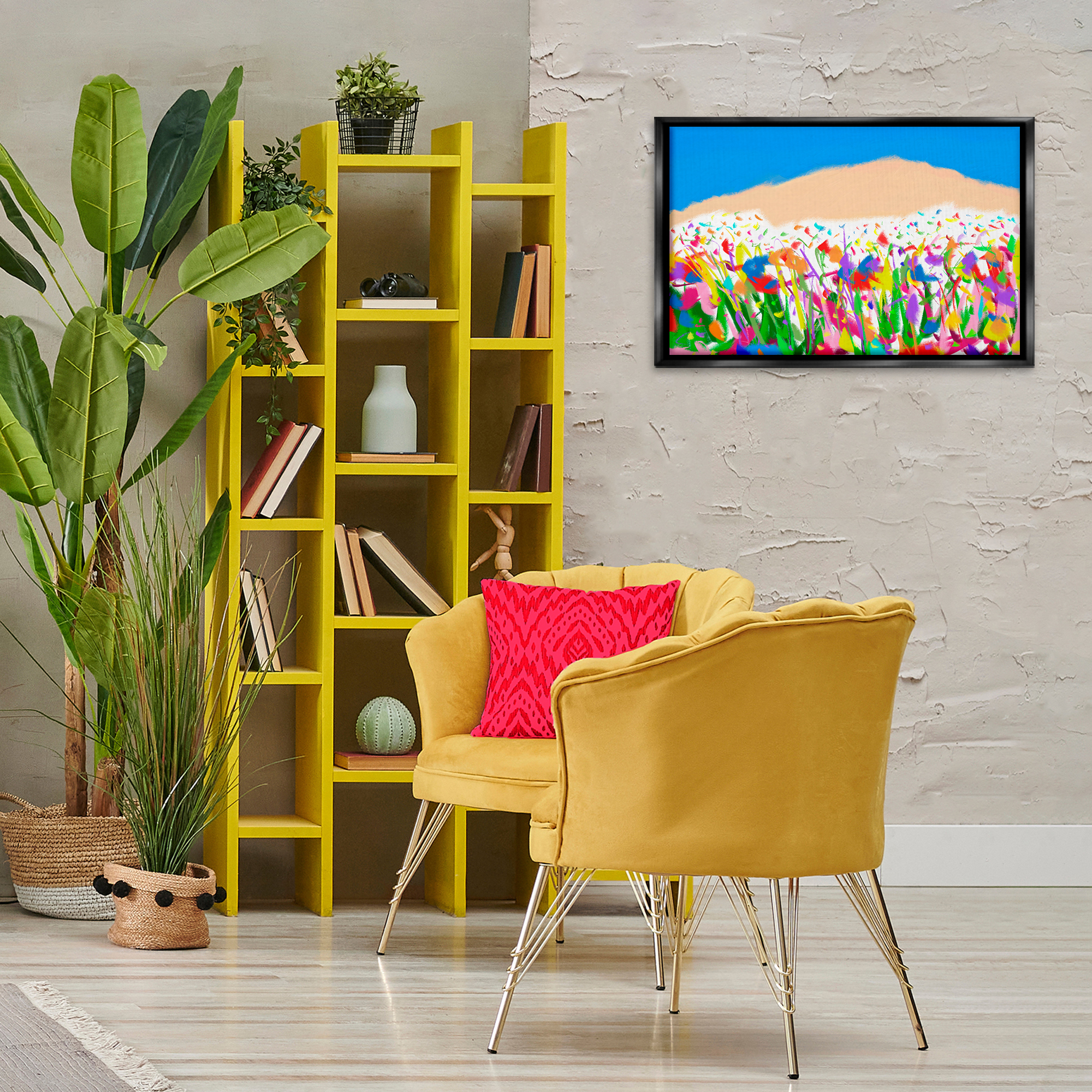 Stupell Industries Joyful Landscape Abstraction Landscape Painting Black Floater Framed Canvas Art Print Wall Art, 25 x 17