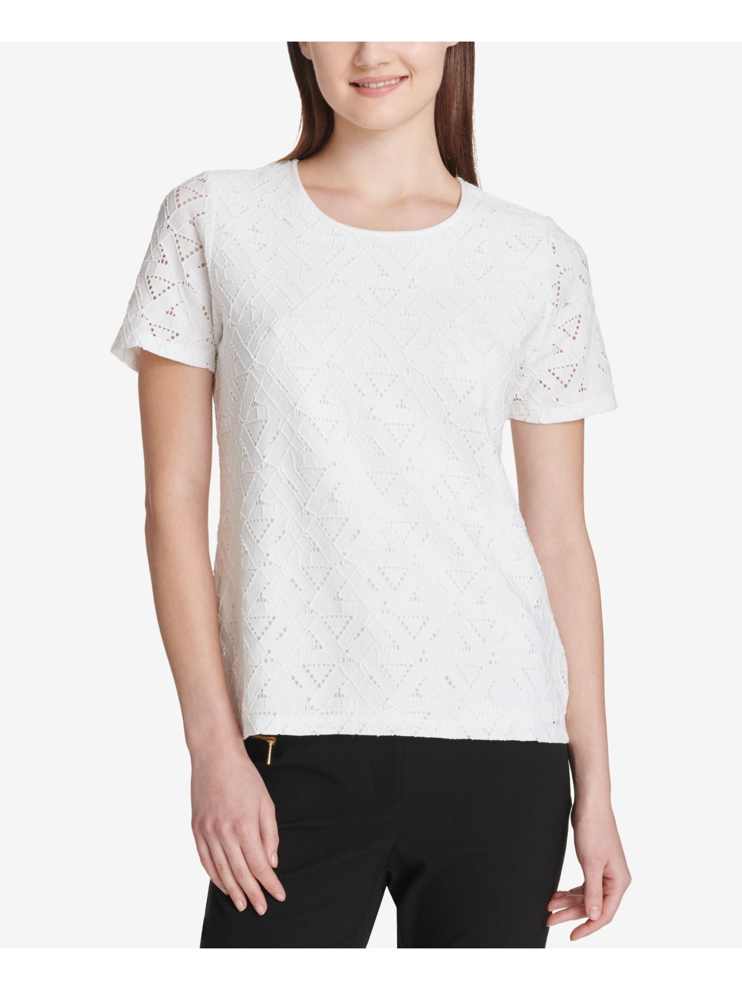 CALVIN KLEIN 59 Womens New 1275 Ivory Eyelet Lace Short Sleeve