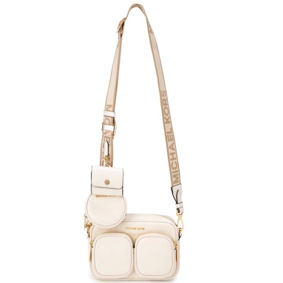 MICHAEL KORS JET SET MEDIUM CROSSBODY BAG TECH ATTACHED HANDBAG PURSE LT CREAM