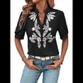 thumbnail image 1 of Camisas de Bordadas para Mujer, Blusa Informal de Corta con Cuello en V Negro S, 1 of 9