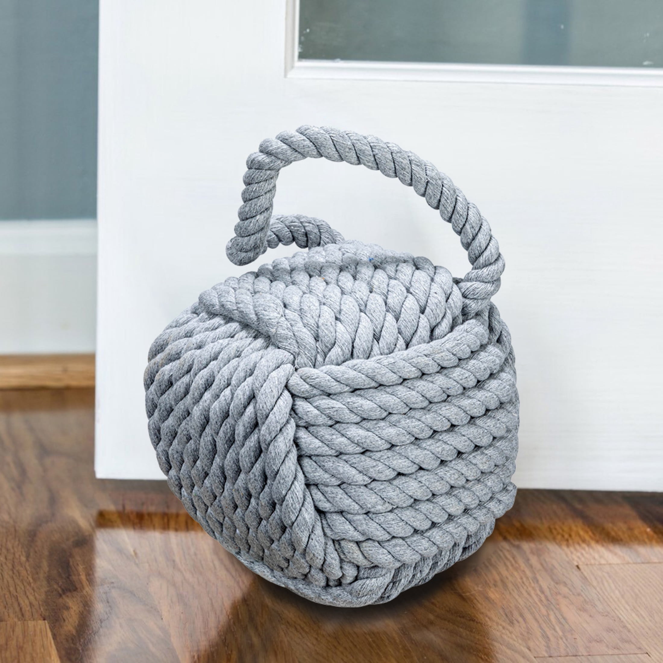 Creative Co-Op Nautical Rope Knot Decorative Cotton Door Stop, Grey