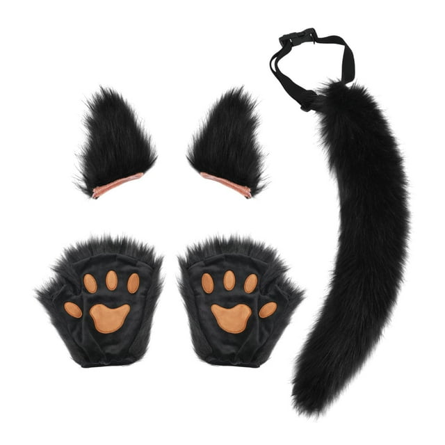 Disfraz de cosplay, conjunto de orejas y cola falsas para fiesta de máscaras con temática de animales de Pascua Negro