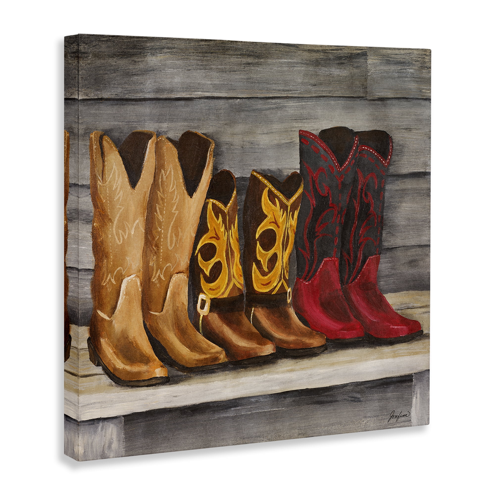 Stupell Industries Lined Up Cowboy Boots Entertainment Painting Wrapped Canvas Art Print Wall Art, 30 x 30