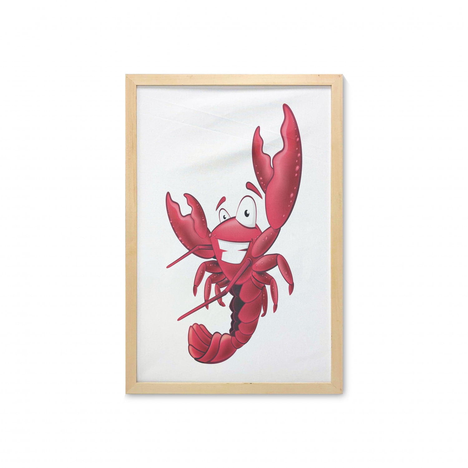 Lobster Wall Art with Frame, Illustration of a Happy Smiling Cartoon Lobster  Waving His Pincers in the Air, Printed Fabric Poster for Bathroom Living  Room, 23