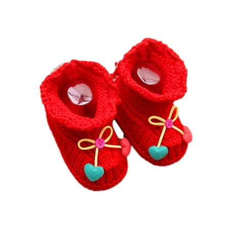 

Eloshman Infant Baby Soft Shoe Cartoon Sock Boots Pull On Ankle Boot Walking Breathable First Walkers Crib Shoes Non-slip Winter Bootie Red Bow