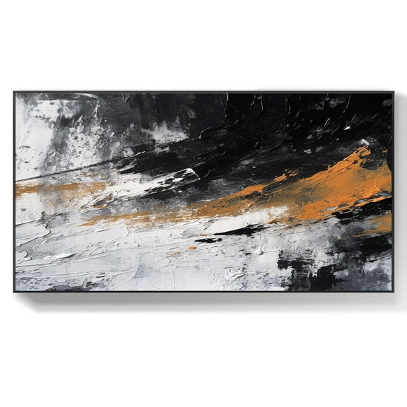 Large black wall art black and white brown abstract minimalist canvas modern textured wall art contemporary living room abstract art,(41*81cm)16*32 Inches,Unstretched,Frameless