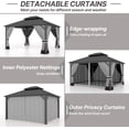 thumbnail image 4 of Gotland 2024 New 12' x 20' Hardtop Gazebo, Outdoor Iron Metal Double Roof Pergola with Curtains and Netting for Patio, Garden, Lawn, Grey, 4 of 7