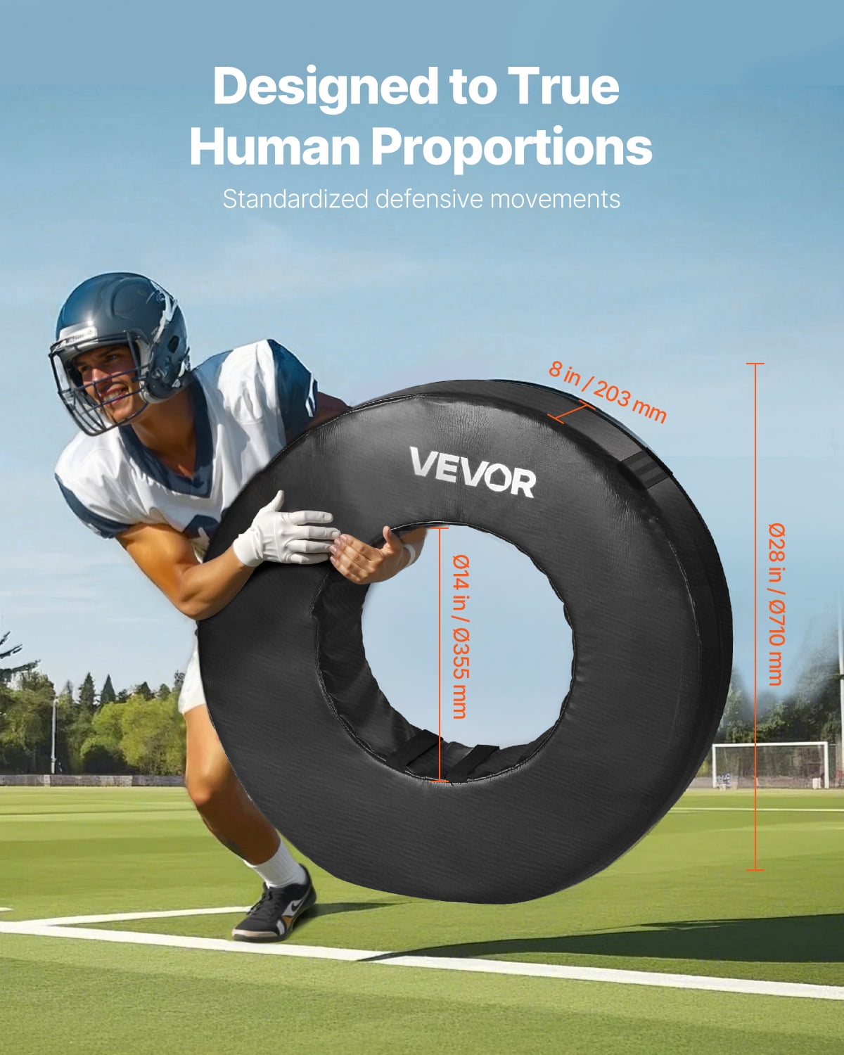 VEVOR Football Tackle Wheel, Football Tackling Dummy, Waterproof PVC and High-Density Sponge Tackle Ring, Dummies Training Equipment with Straps, for Blocking, Hitting Drills and Practice,Black,1PCS