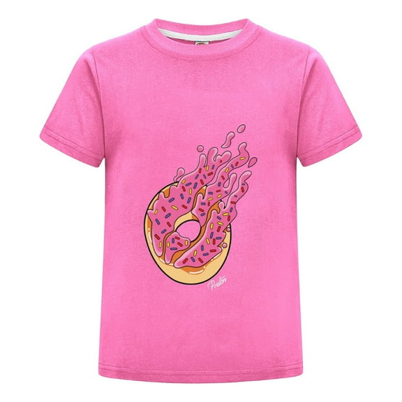 Donut Fire Pink Sprinkle Flame PrestonPlayz Cotton T-Shirt – Kids Gamer Short Sleeve Tee – Bold Flame Design Inspired