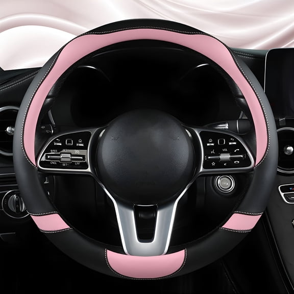 MELIVO Leather Car Steering Wheel Cover, Non-Slip Car Wheel Cover Protector for Men Women, Breathable Microfiber Leather Universal Fit for Most Cars 14-15 Inches (Pink)