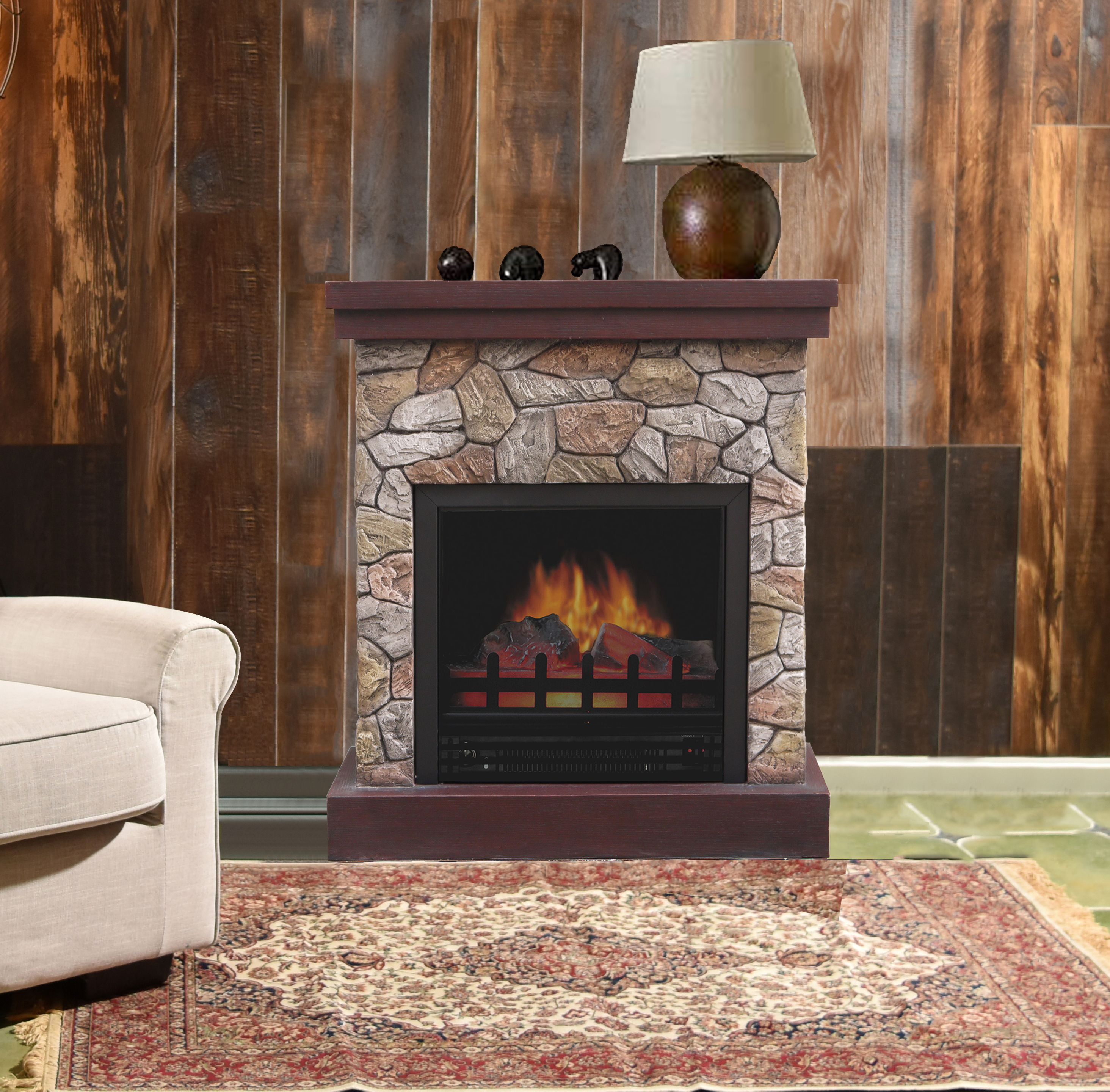 DECOR FLAME 26" Polyfiber Electric Fireplace, Tan by SHANGHAI HUANGZHOU INDUSTRY CO.,LTD