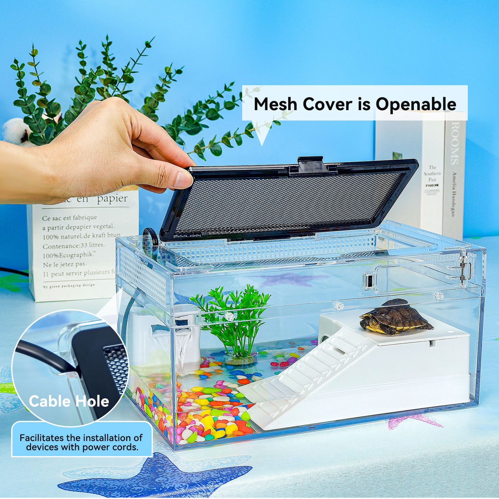 12x6x7 Turtle Starter Kit High-Definition Aquatic Turtle Tank with Heating Lamp, Filter, Advanced Ventilation & High-Temp Resistance for Turtle Terrarium Habitat