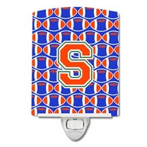Caroline's Treasures CJ1083-SCNL Letter S Football Green, Blue and Orange Ceramic Night Light, 6x4x3", multicolor