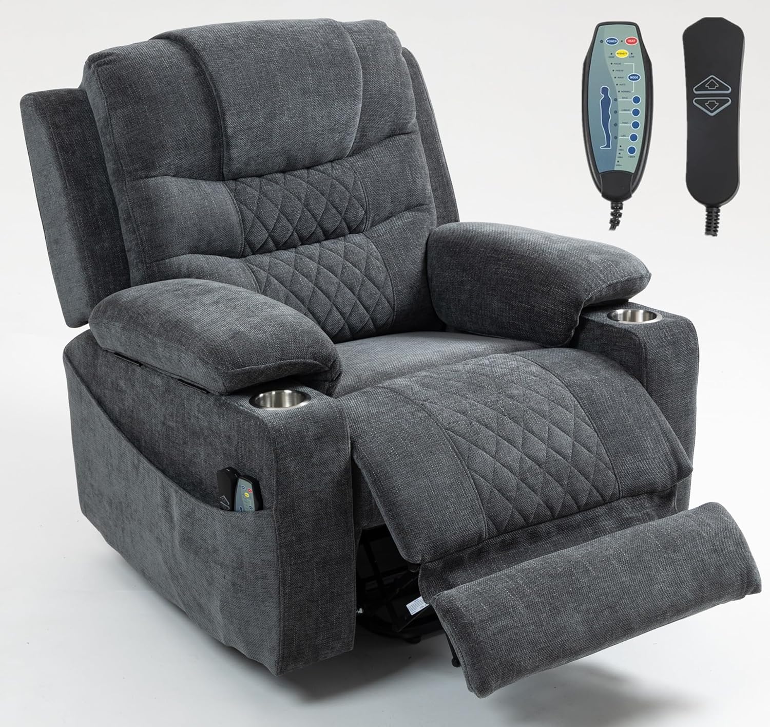 Lift Chair with Heat and Massage, Zero Gravity Lay Flat Recliner with Cup Holders & Adjustable Seat for Adults Living Room Lounge Recliners on Clearance