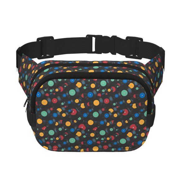 Rateoe Vintage Records Print Fanny Pack Belt Bag for Women and Men, Square Double-Layer Waterproof Waist Pack with Adjustable Strap for Hiking, Jogging, Cycling