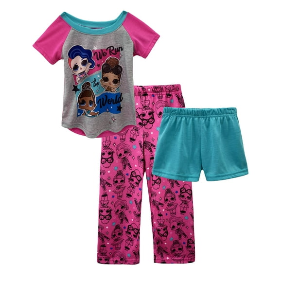 L.O.L. Surprise Girls' Pajama Fun Top, Pants, Short 3 Pc Sleepwear