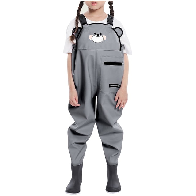Waterproof PVC Wading Jumpsuit for Kids , Wide Buckle Waistband , Breathable Fabric , Slip-Resistant Sole , Large Waterproof Pocket , For Beach Play and Seafood Gathering