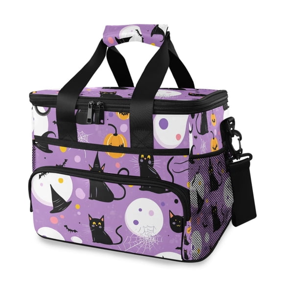 FORMRS Insulated Cooler Bag 24 Cans Capacity Soft Leakproof Lunch Box with Side Pockets, Purple Halloween Pattern