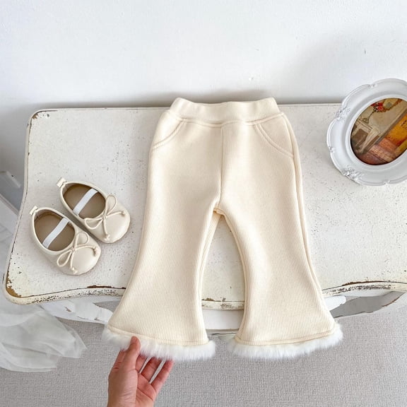 Spazoro Kids Girls Sweatpants, Casual Cotton Solid Color Fall Winter Warm Leggings for Toddler Girls Beige Size 2 T