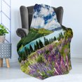 thumbnail image 4 of Nature Soft Flannel Fleece Blanket, Floral Mountain Meadow Valley by Lake with Blossom Petals Inspiration Picture, Cozy Plush for Indoor and Outdoor Use, 50" x 60", Purple Fern Green, by Ambesonne, 4 of 5