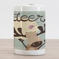 thumbnail image 2 of Deer Hunting Ceramic Toothbrush Holder, Cutsy Cartoon of Reindeer and Singing Bird Illustration, Decorative Versatile Countertop for Bathroom, 4.5" X 2.7", Pale Seafoam Brown, 2 of 4