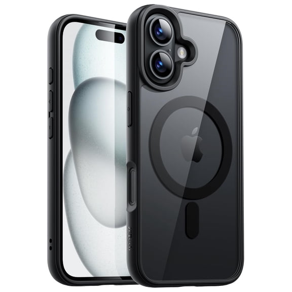 JETech Magnetic Case for iPhone 16 6.1-Inch Compatible with MagSafe, Shockproof Phone Bumper Cover, Solid Color Matte TPU Frame, Anti-Scratch Clear Back (Black)