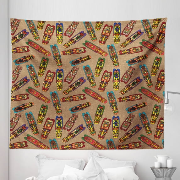 African Tapestry, Bakongo Colorful Design with Swirls Honoring the Elder Ones Totem, Fabric Wall Hanging Decor for Bedroom Living Room Dorm, 5 Sizes, Multicolor, by Ambesonne