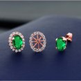 thumbnail image 3 of Gem Stone King 18K Rose Gold Plated Silver Oval Green Nano Emerald Removable Jacket Stud Earrings for Women, 3 of 3