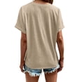 thumbnail image 6 of Liher Women Summer Tops V Neck Roll Short Sleeve Tshirts Loose Fit Tunic Blouse Casual Plain Solid Color Tee Shirts Apricot M, 6 of 6