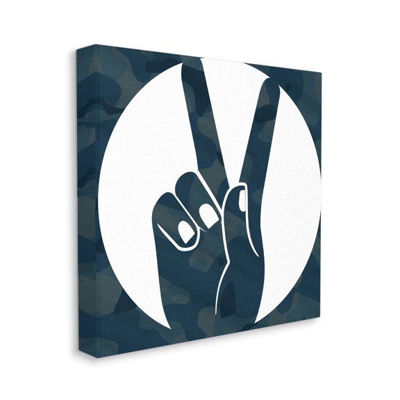 Stupell Industries Peace Sign Hand Pose Over Dark Blue Camouflage Canvas Wall Art, 24 x 24, Design by Daphne Polselli