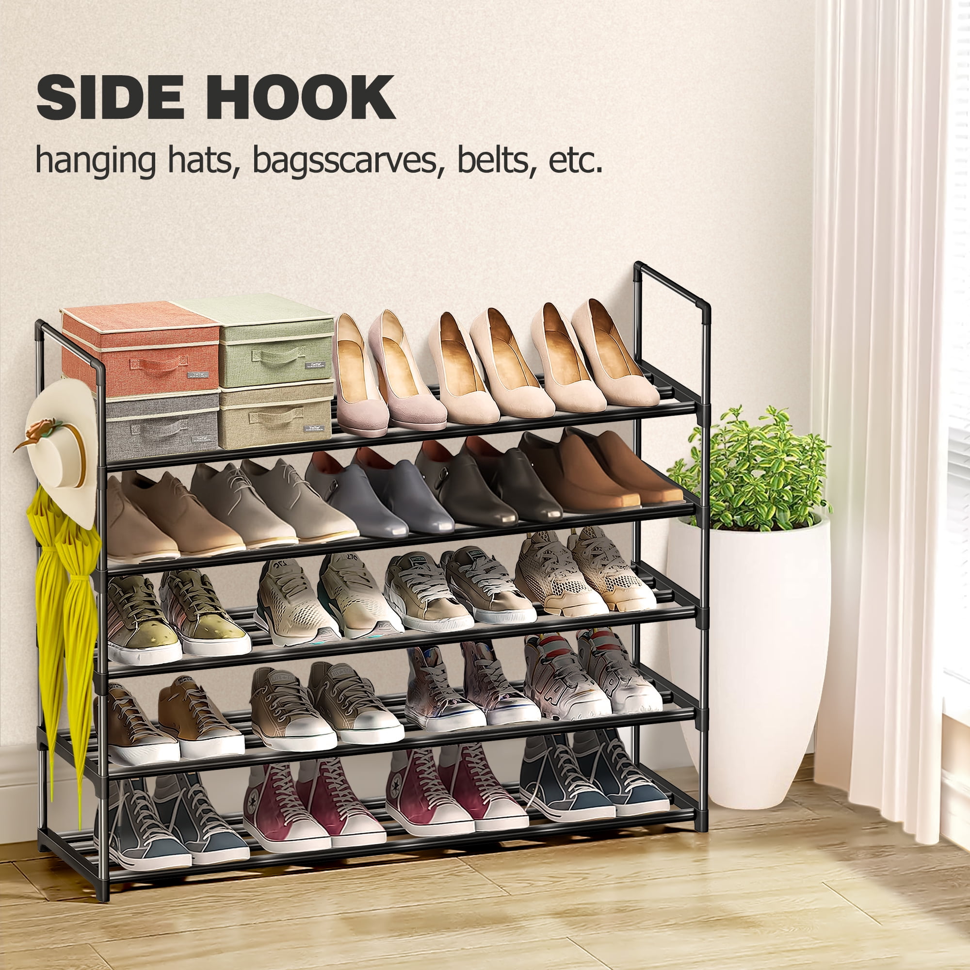 Simple Trending-5 Tier Extra Large Shoe Rack, Rolling Shoe Storage  Organizer and Heavy Duty Casters with Brake for Closet Entryway, Steel  Frame