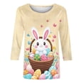 thumbnail image 5 of Kctiaxy 3/4 Length Sleeve Womens tops Happy Easter Graphic Crew Neck T-Shirt Fashion Casual Loose Fitting Top Festival Pullover Tees, 5 of 6