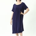 thumbnail image 5 of Defitshape Women's Plus Size Nightgown Cotton Short Sleeve Sleepwear Summer Pajama Dress Knee Length Nightwear Shirred House Pj Sleep Lounge Gown Navy 3X, 5 of 5