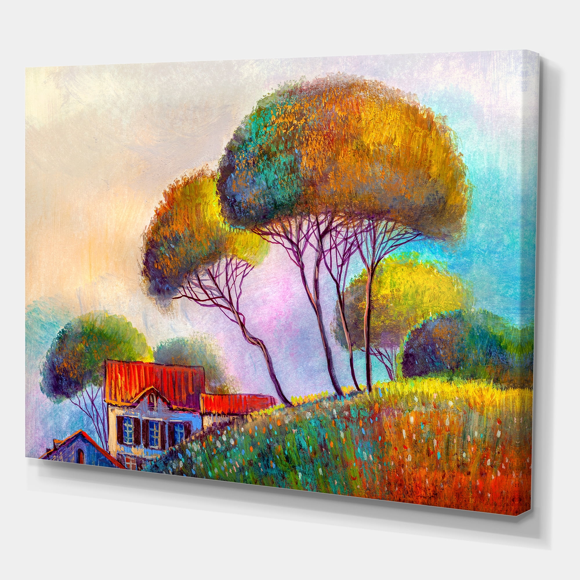 Designart ' Beautiful Village House On A Hot Summer Day ' Modern Canvas Wall Art Print