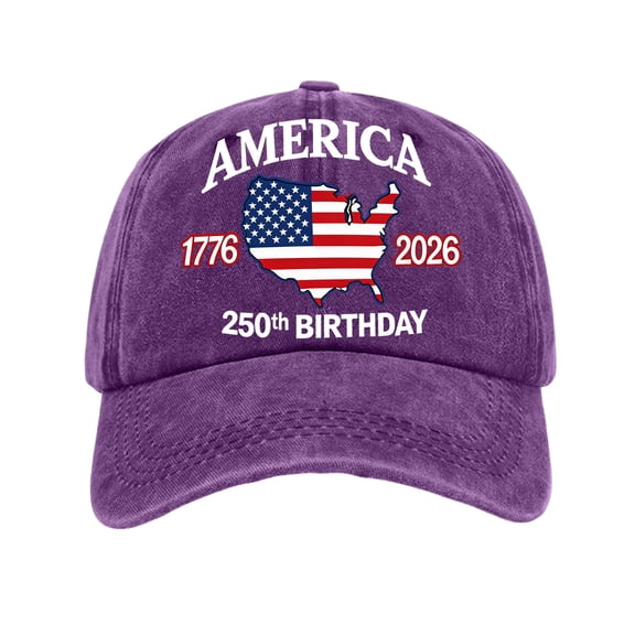 250Th Birthday of America, Us 250Th Anniversary Casual Print Hat, Vintage Purple, Pre Washed, Adjustable Baseball, 1 Pc