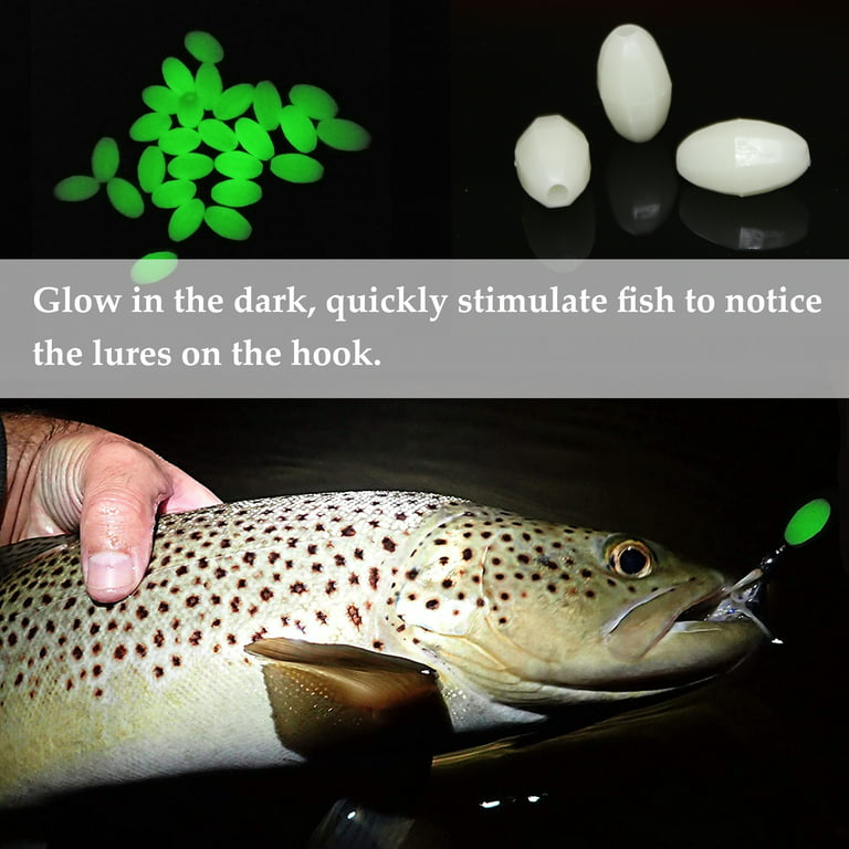 OROOTL Glow Beads Fishing Saltwater, 100pcs Hard Plastic Luminous Fishing  Beads Green Oval Egg Bead Lures Sea Fishing Tool