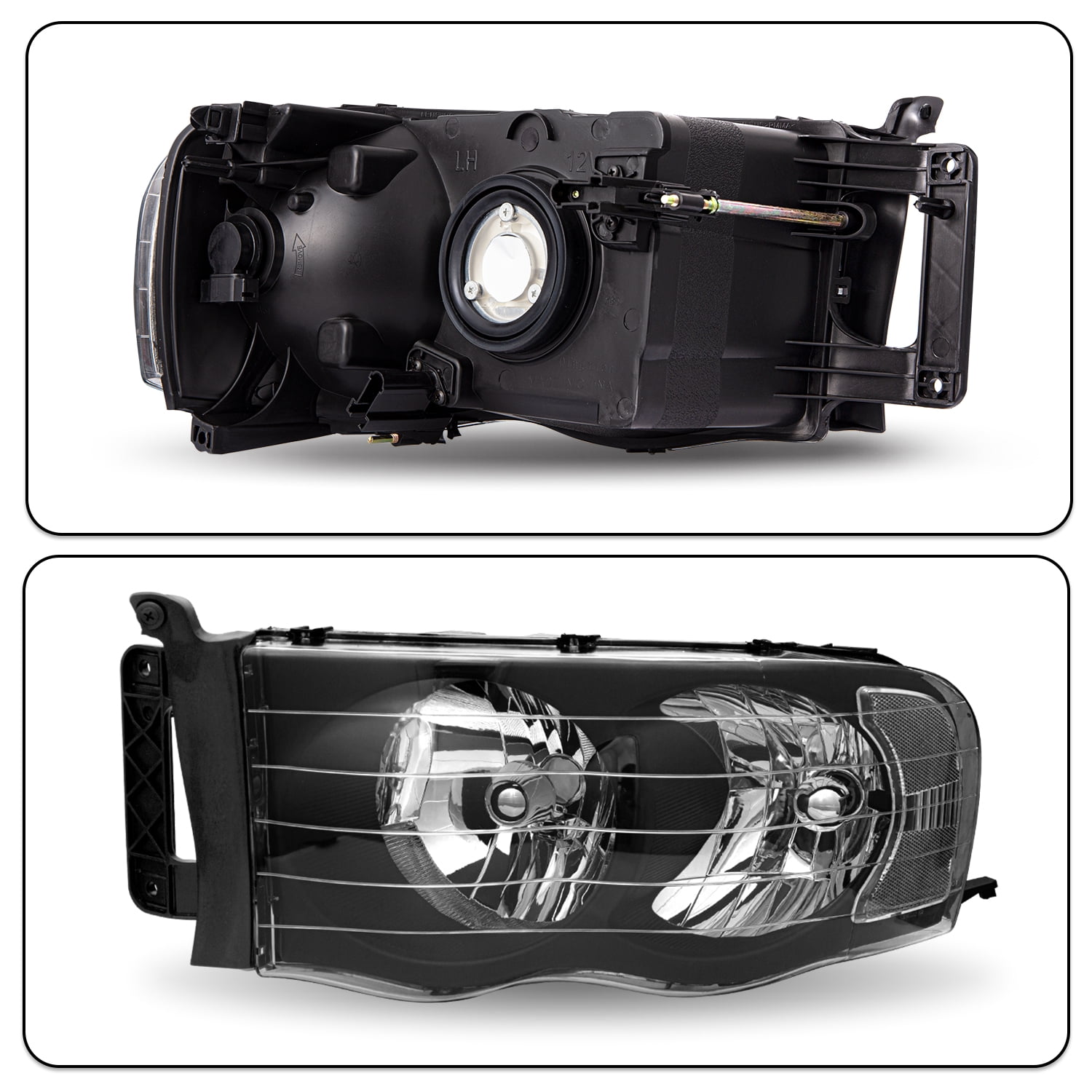 Bryght Black Housing Clear Corner Halogen Headlights Fits 2002-2005 Dodge Ram 1500 2500 3500