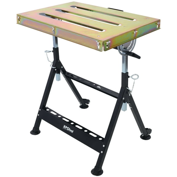HiiKaa Adjustable Welding Table with Wheels,Portable Steel Stand Workbench 30 in x 24 in,Black
