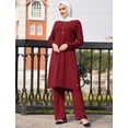 thumbnail image 2 of IBTOM CASTLE Muslim Clothes for Women Arabic Long Sleeve Loose Ramadan Tracksuit Islamic Clothing Blouse Wide Leg Pant Suits XL Wine Red, 2 of 8